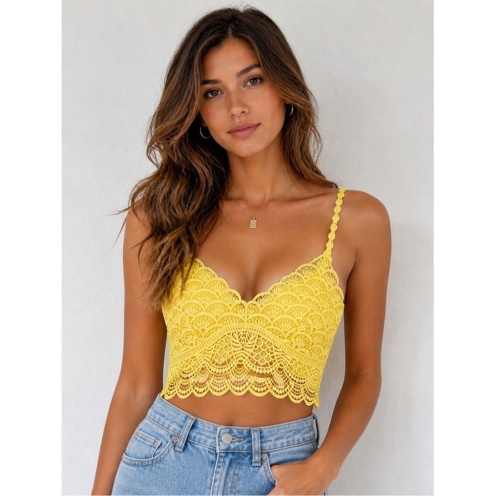 Free‎ People Sunrise to Sunset Lace Bralette Crochet  Fairycore Festival Crop